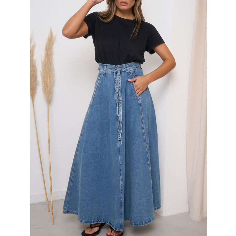 High-Waisted Denim Skirt Dusty Blue / S Apparel and Accessories