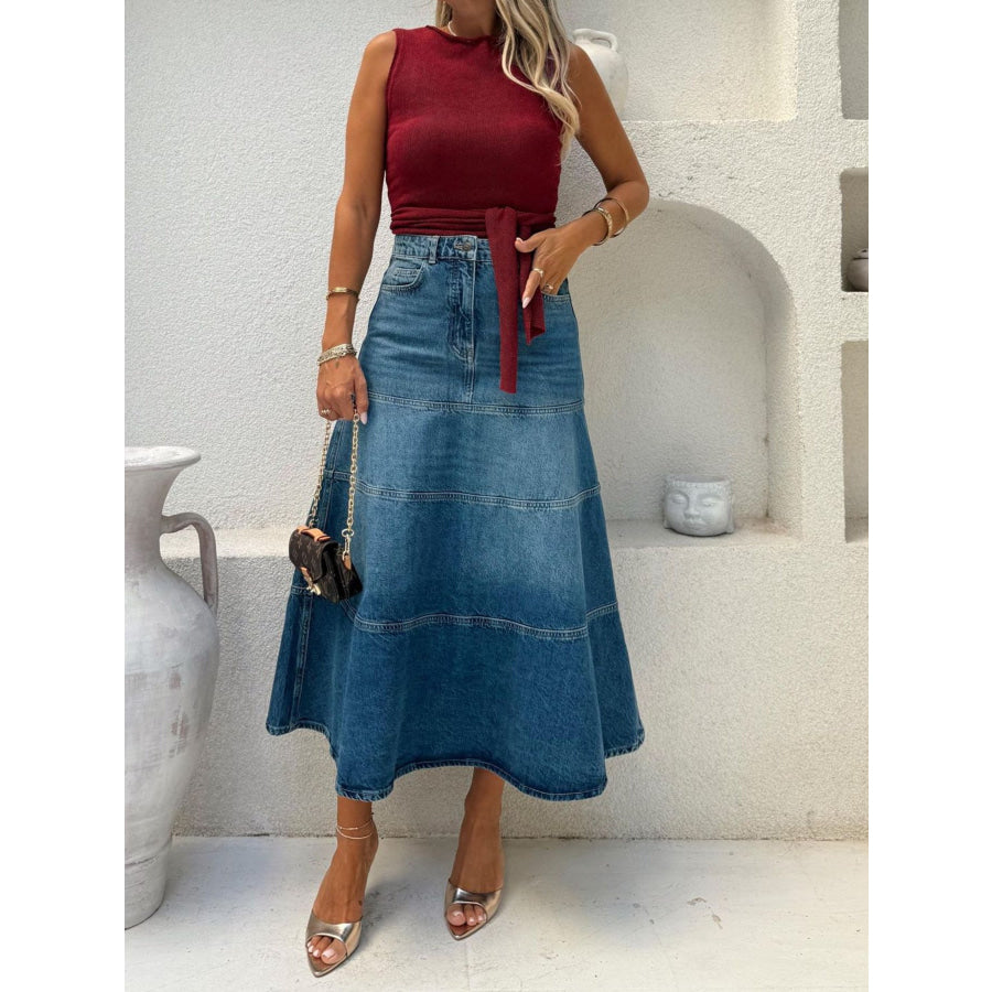 High-Waisted Denim Skirt Dusty Blue / S Apparel and Accessories
