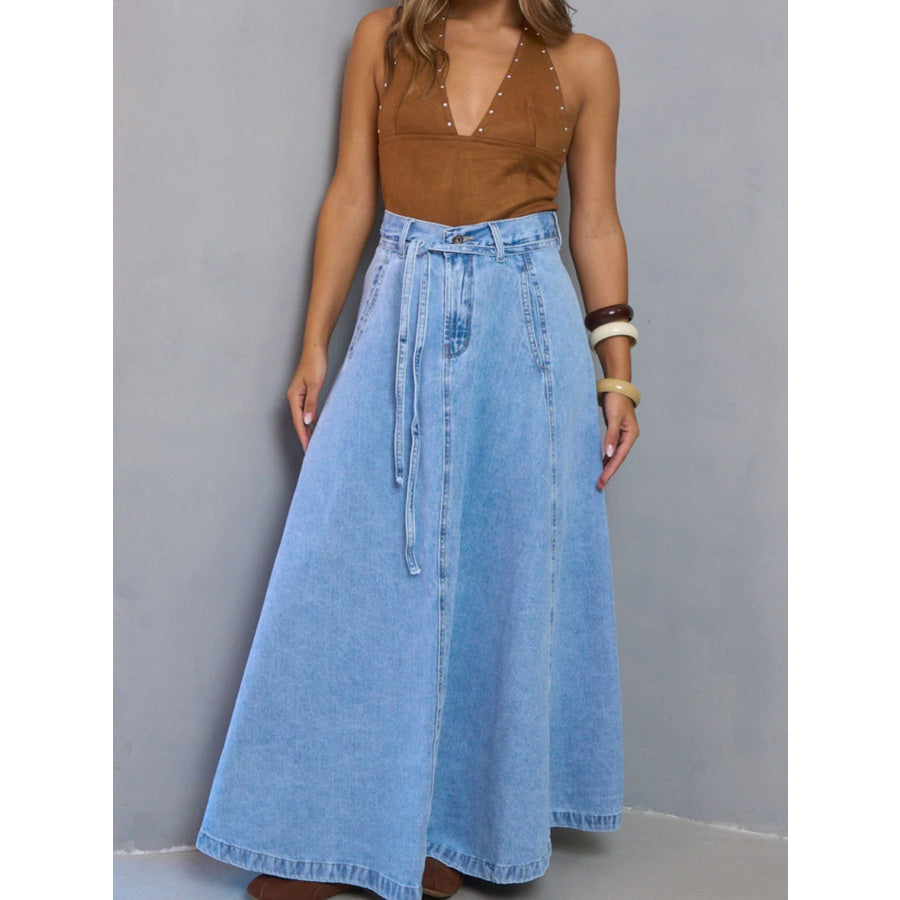 High-Waisted Denim Skirt Light Blue / S Apparel and Accessories