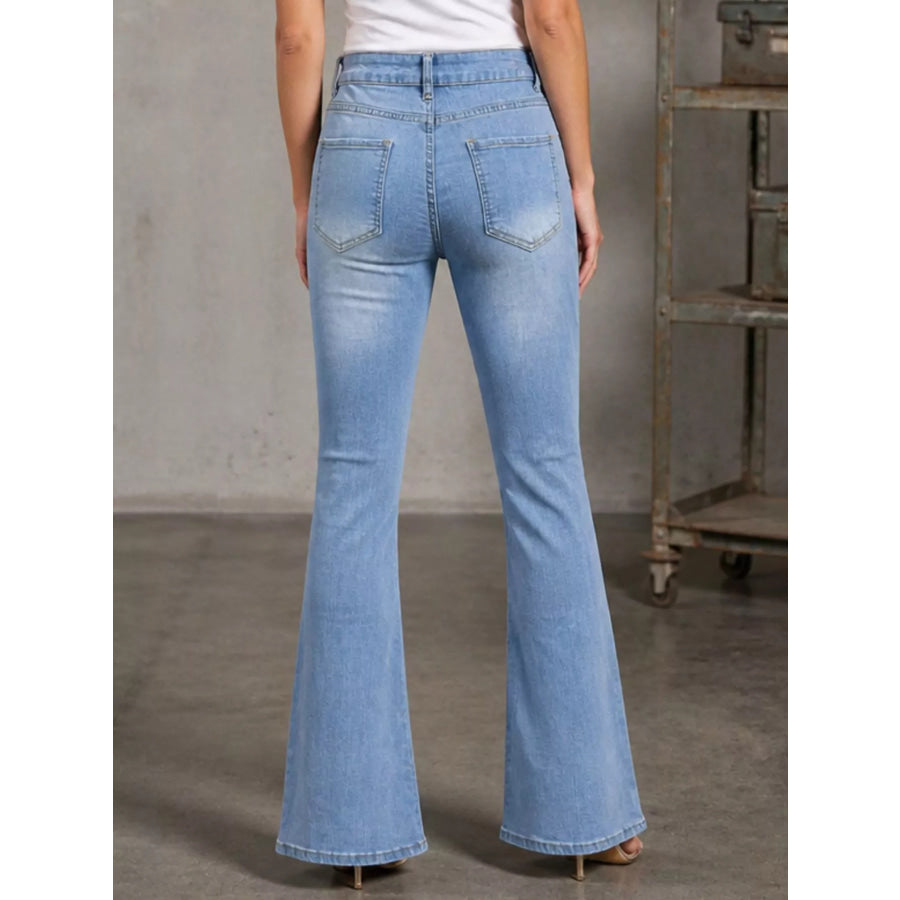 High-Waisted Distressed Flare Jeans Apparel and Accessories