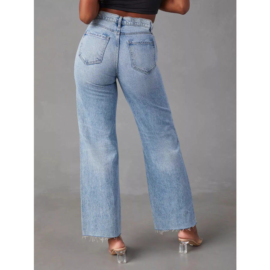 High-Waisted Distressed Jeans Apparel and Accessories