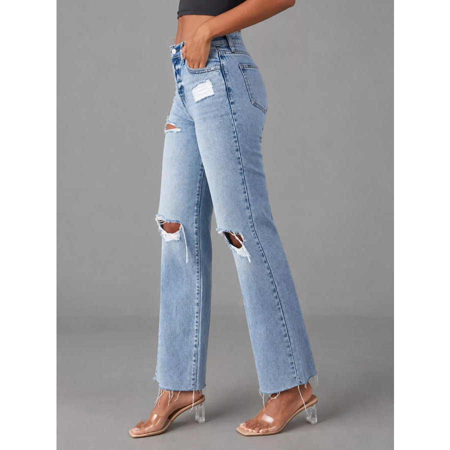 High-Waisted Distressed Jeans Apparel and Accessories