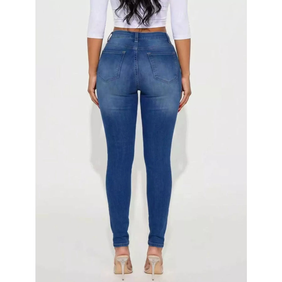 High-Waisted Distressed Skinny Jeans Apparel and Accessories