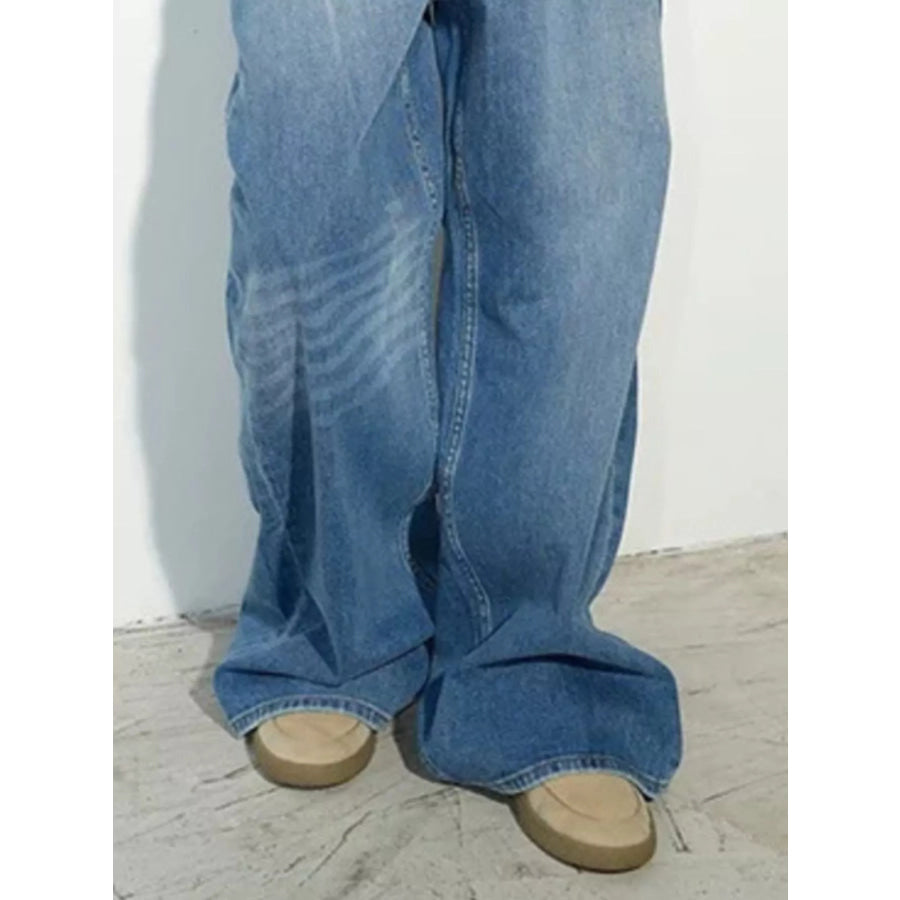 High-Waisted Distressed Wide-Leg Denim Jeans Apparel and Accessories