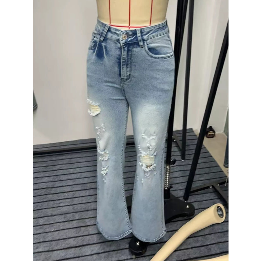 High-Waisted Distressed Wide-Leg Jeans Apparel and Accessories