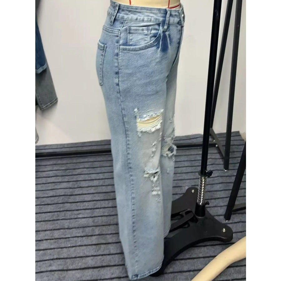 High-Waisted Distressed Wide-Leg Jeans Apparel and Accessories