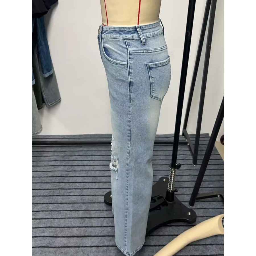 High-Waisted Distressed Wide-Leg Jeans Apparel and Accessories