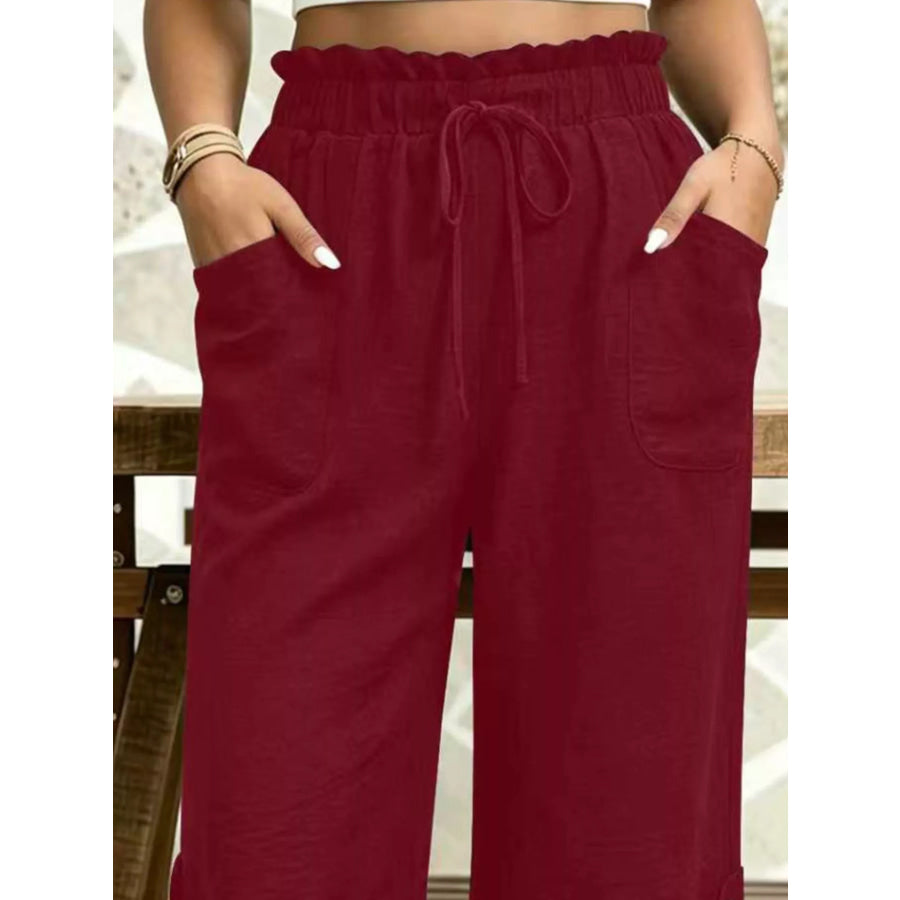High-Waisted Drawstring Capris Apparel and Accessories