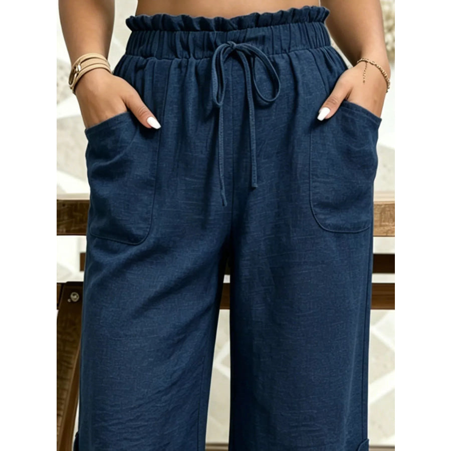 High-Waisted Drawstring Capris Apparel and Accessories
