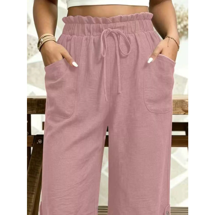 High-Waisted Drawstring Capris Apparel and Accessories
