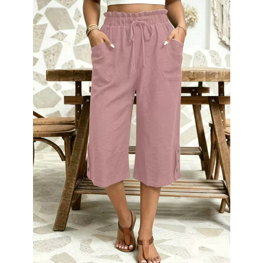 High-Waisted Drawstring Capris Lotus Color / S Apparel and Accessories