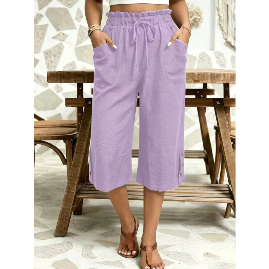 High-Waisted Drawstring Capris Violet / S Apparel and Accessories