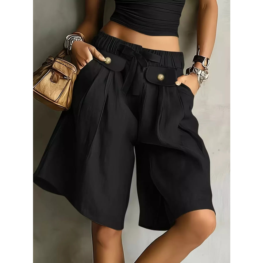 High-Waisted Drawstring Shorts Black / S Apparel and Accessories