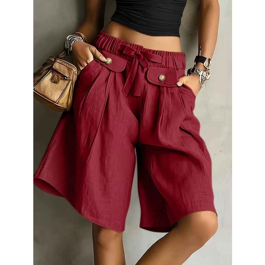 High-Waisted Drawstring Shorts Red / S Apparel and Accessories