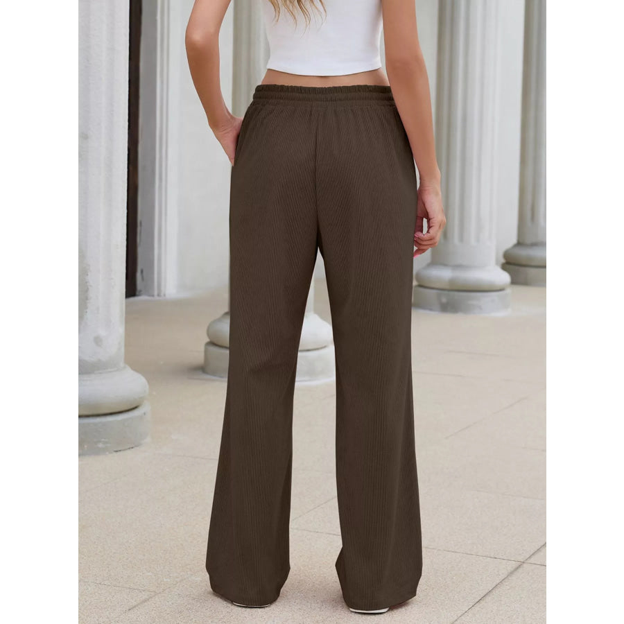 High-Waisted Drawstring Wide-Leg Casual Pants Apparel and Accessories