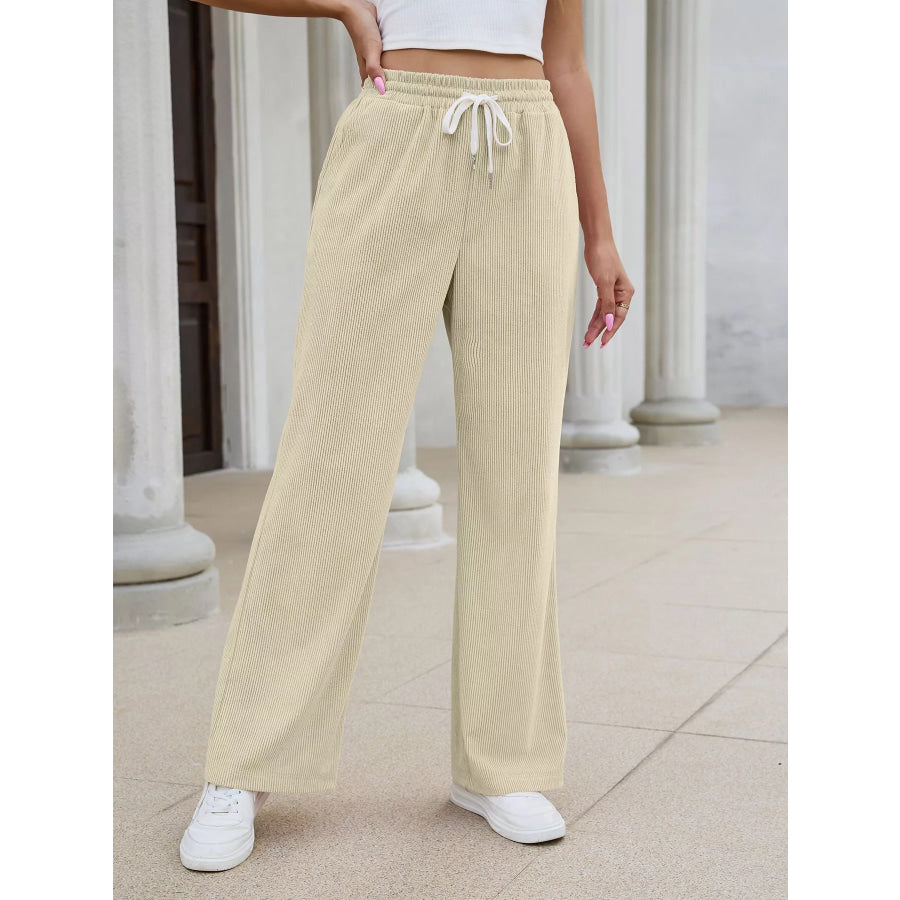 High-Waisted Drawstring Wide-Leg Casual Pants Apparel and Accessories