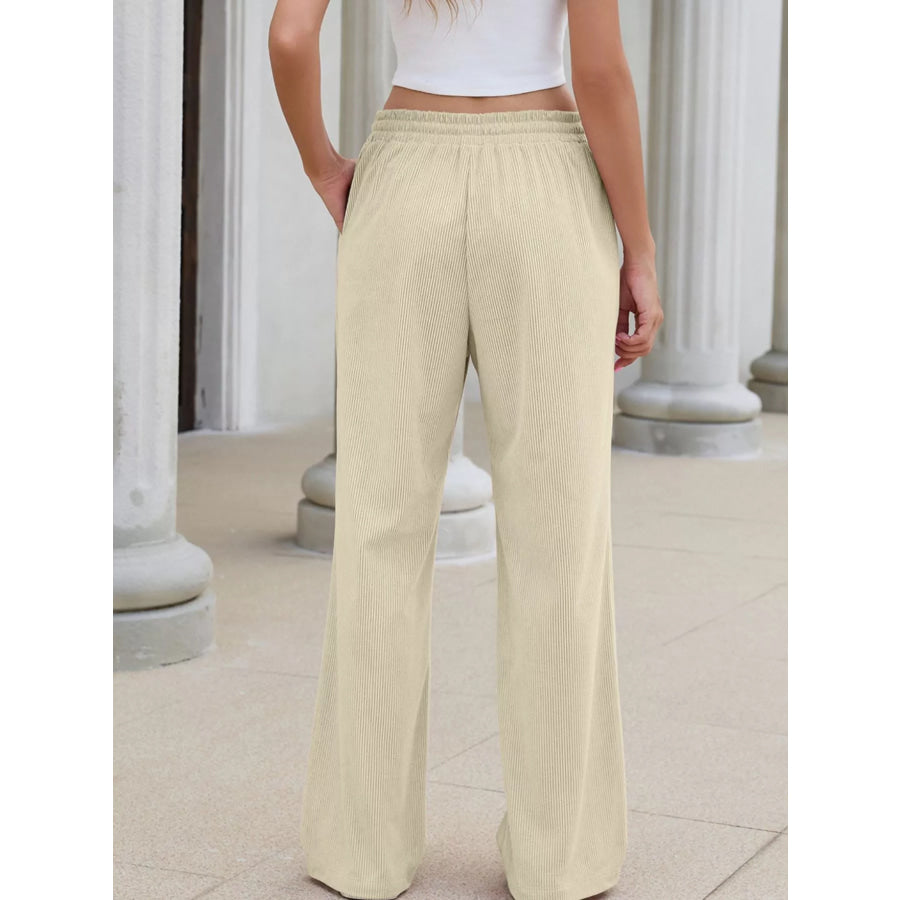 High-Waisted Drawstring Wide-Leg Casual Pants Apparel and Accessories