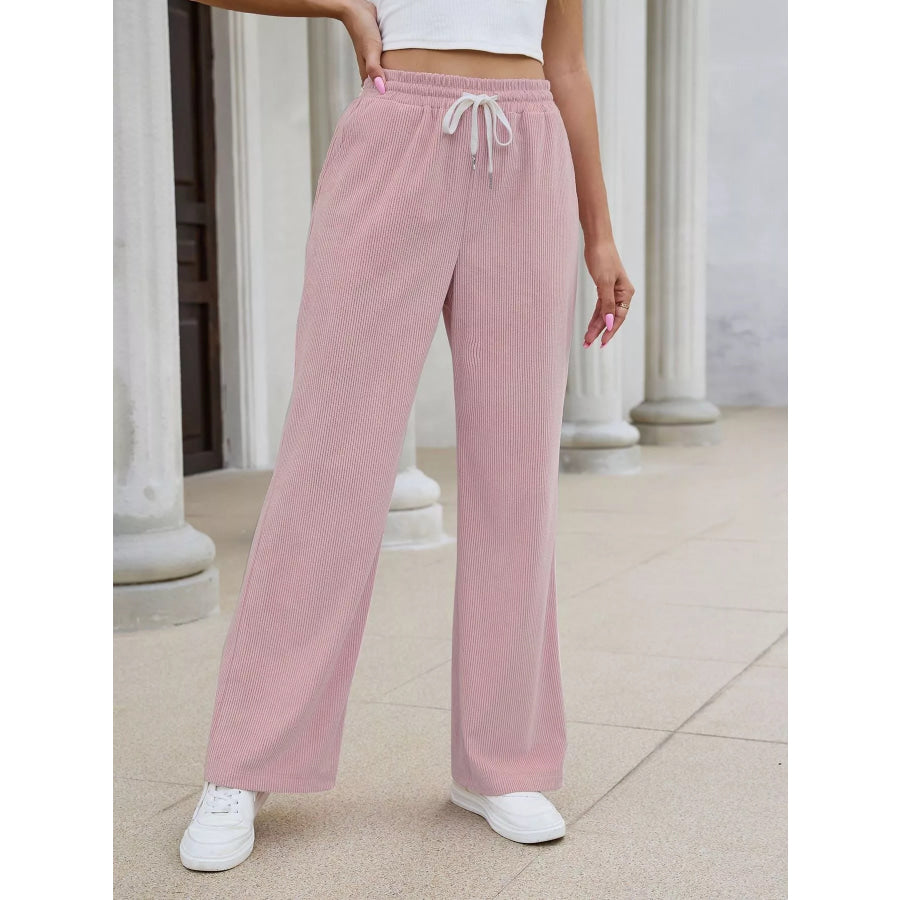 High-Waisted Drawstring Wide-Leg Casual Pants Apparel and Accessories