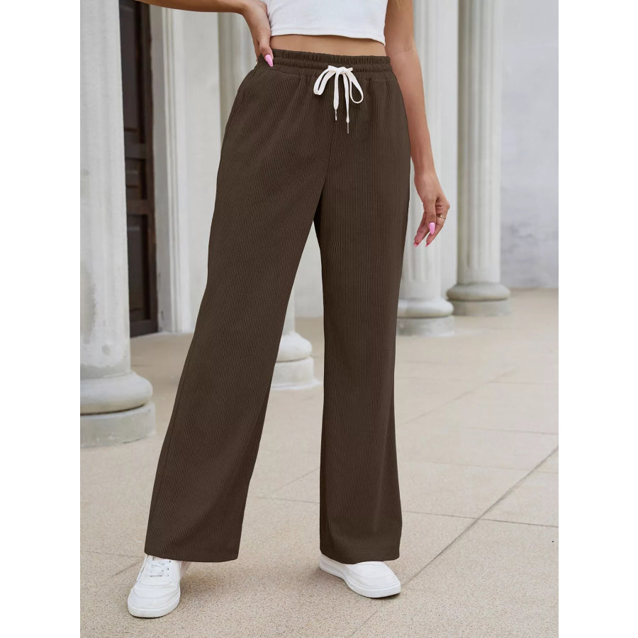 High-Waisted Drawstring Wide-Leg Casual Pants Apparel and Accessories