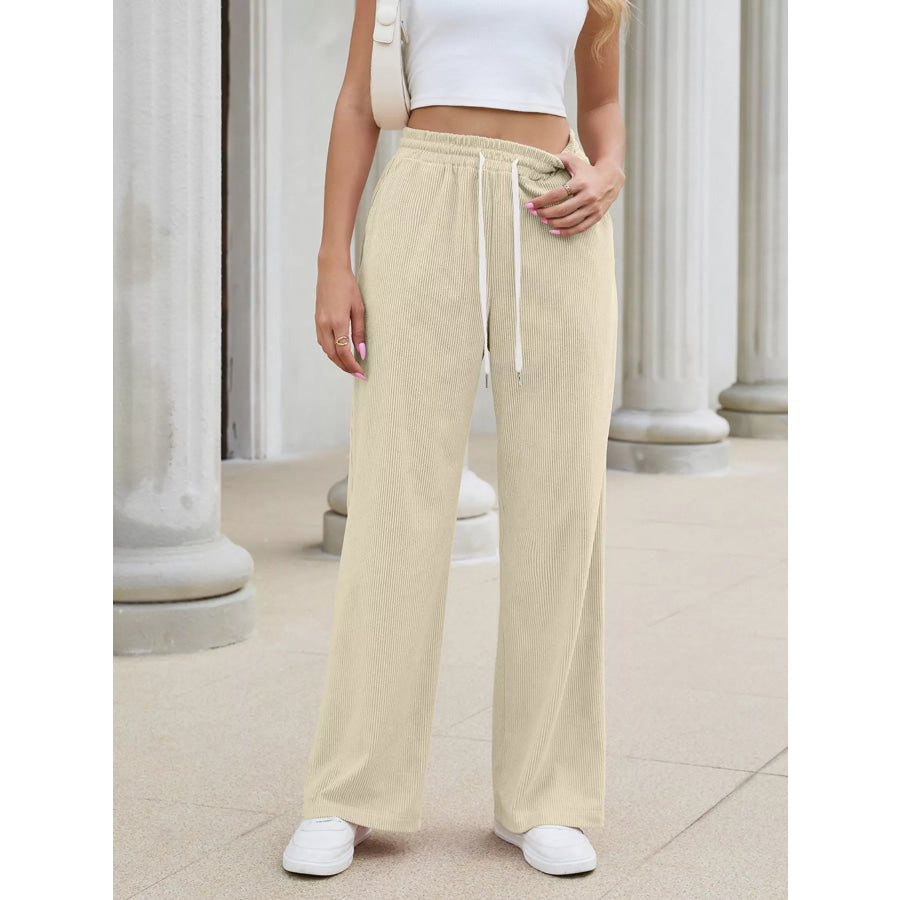 High-Waisted Drawstring Wide-Leg Casual Pants Apparel and Accessories