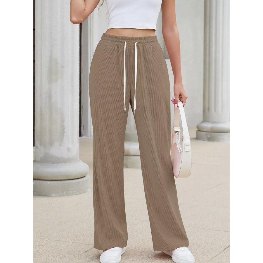 High-Waisted Drawstring Wide-Leg Casual Pants Apparel and Accessories