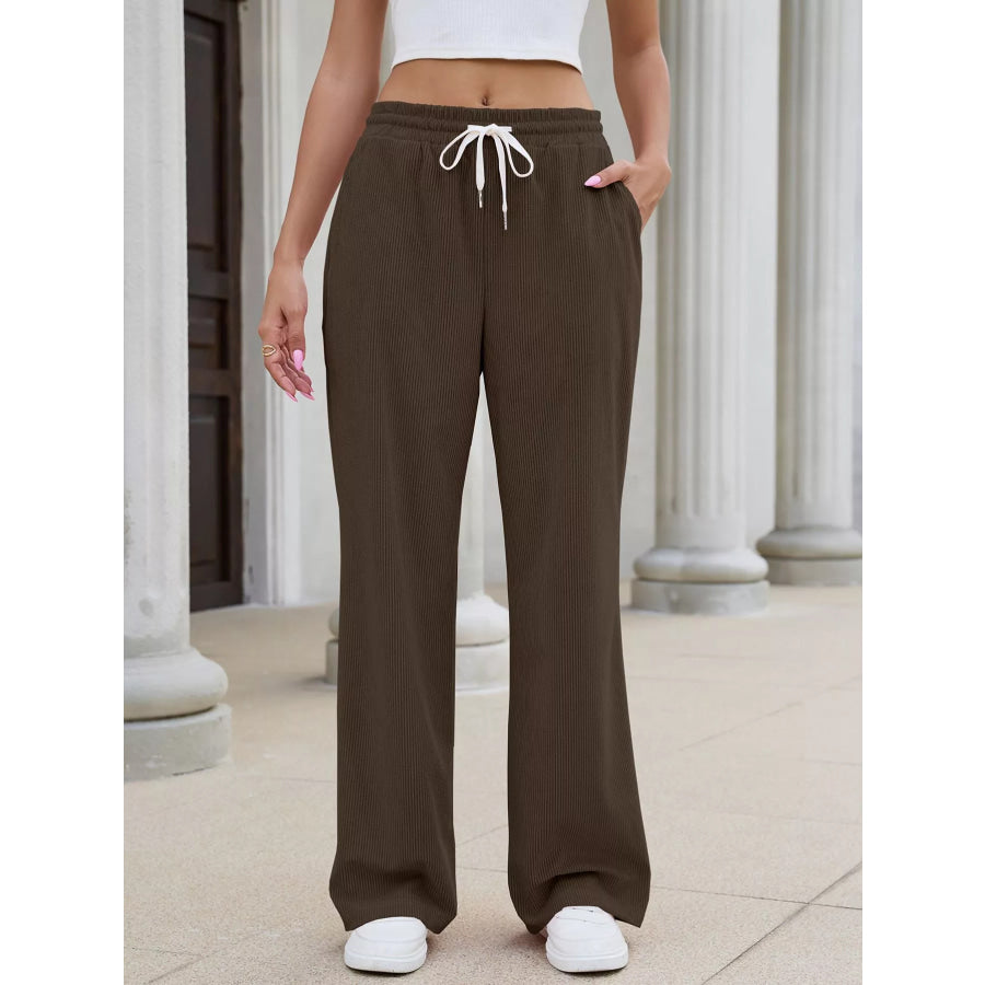 High-Waisted Drawstring Wide-Leg Casual Pants Apparel and Accessories