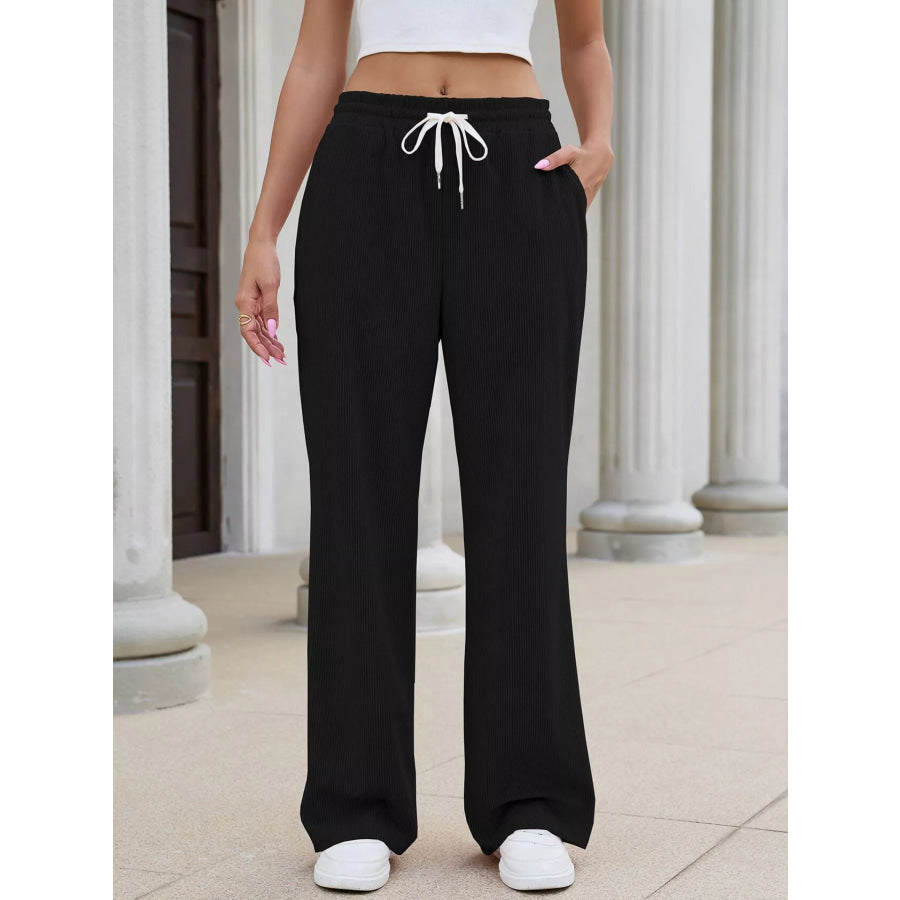 High-Waisted Drawstring Wide-Leg Casual Pants Apparel and Accessories
