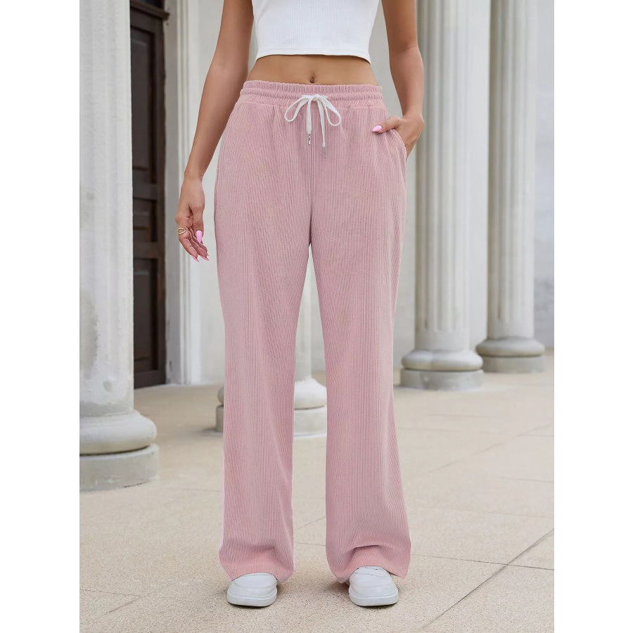 High-Waisted Drawstring Wide-Leg Casual Pants Apparel and Accessories
