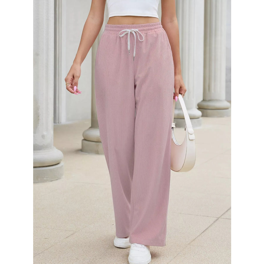 High-Waisted Drawstring Wide-Leg Casual Pants Apparel and Accessories