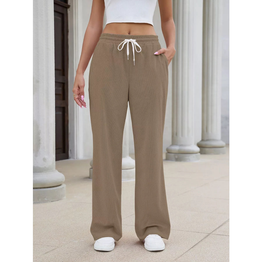 High-Waisted Drawstring Wide-Leg Casual Pants Apparel and Accessories
