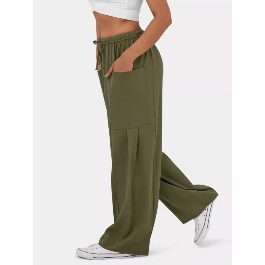 High-Waisted Drawstring Wide-Leg Pants Apparel and Accessories