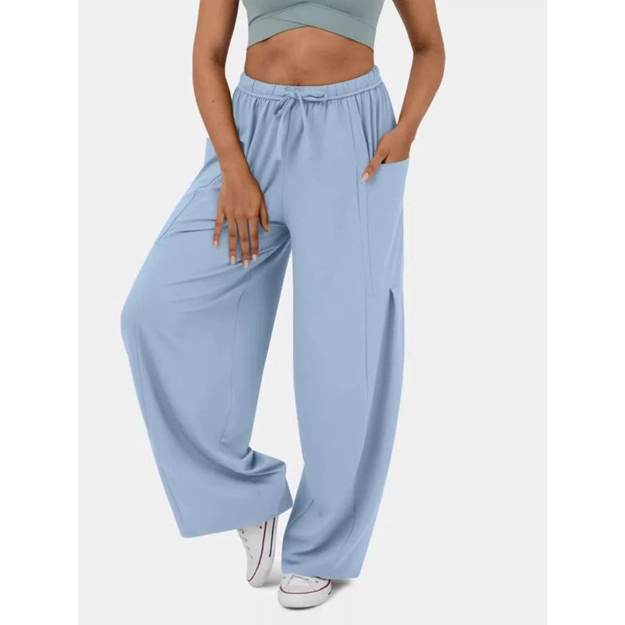 High-Waisted Drawstring Wide-Leg Pants Light Blue / S Apparel and Accessories