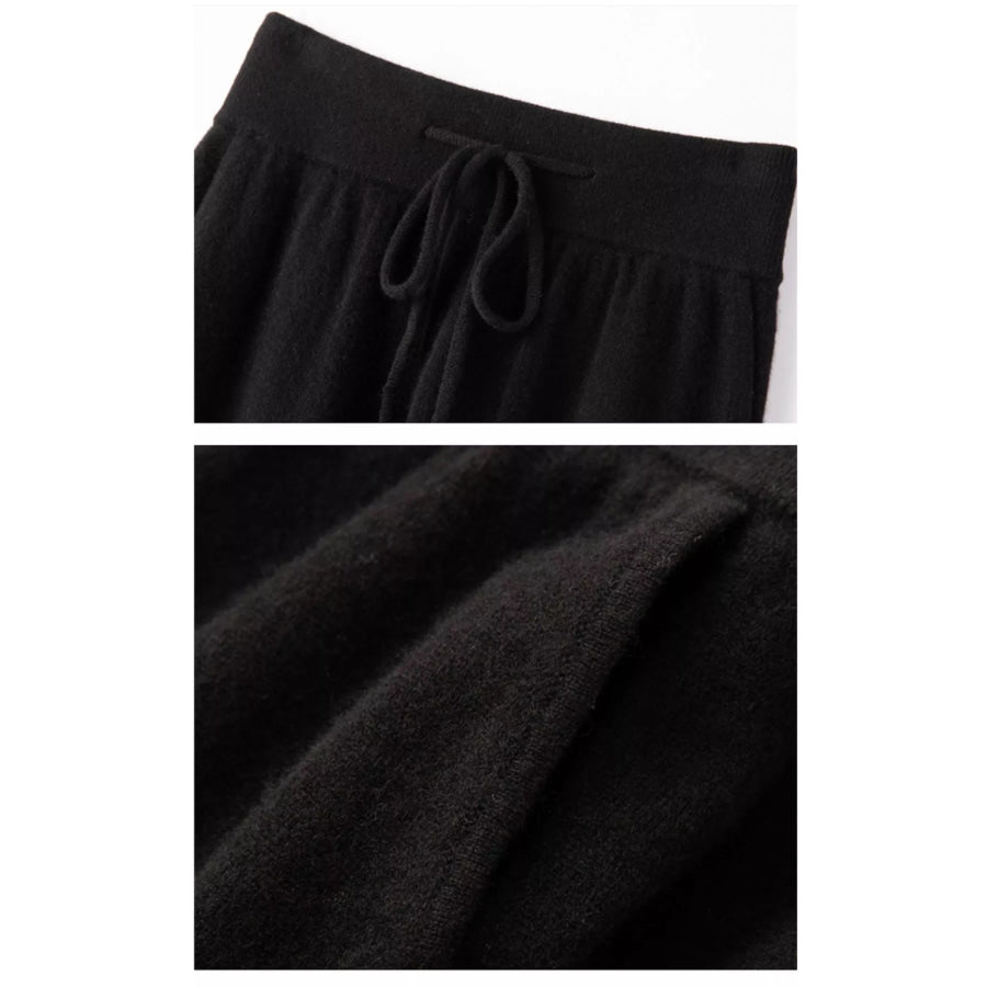 High-Waisted Drawstring Wool Sweater Pants Apparel and Accessories