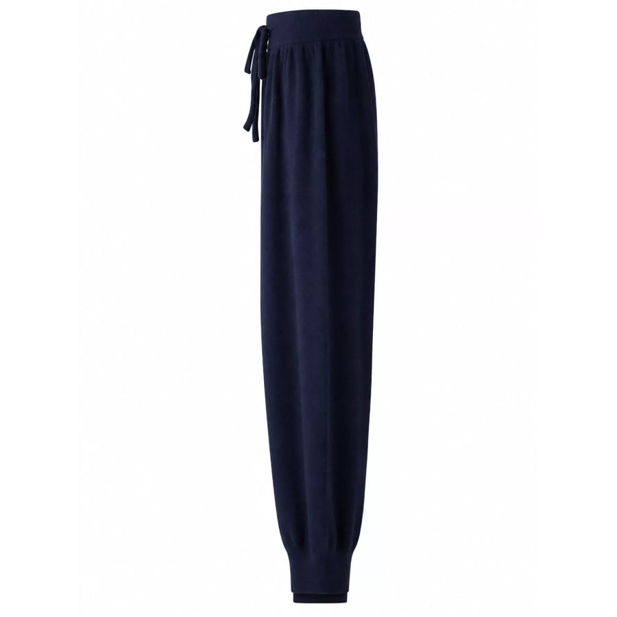 High-Waisted Drawstring Wool Sweater Pants Navy / S Apparel and Accessories