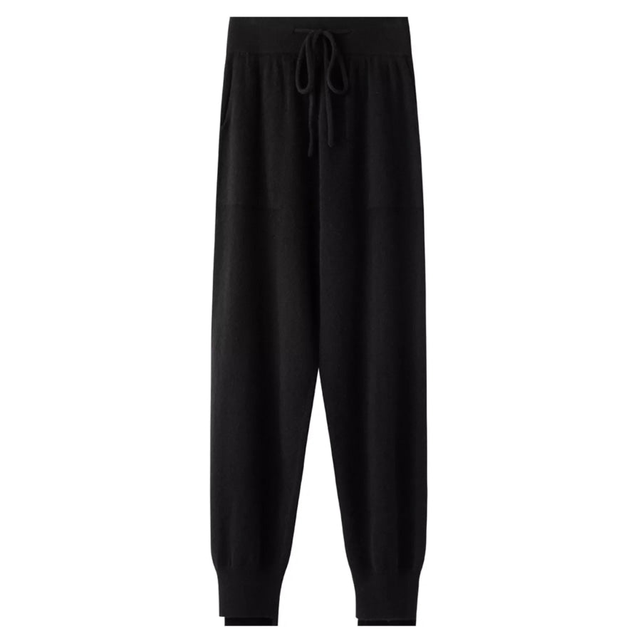 High-Waisted Drawstring Wool Sweater Pants Black / S Apparel and Accessories