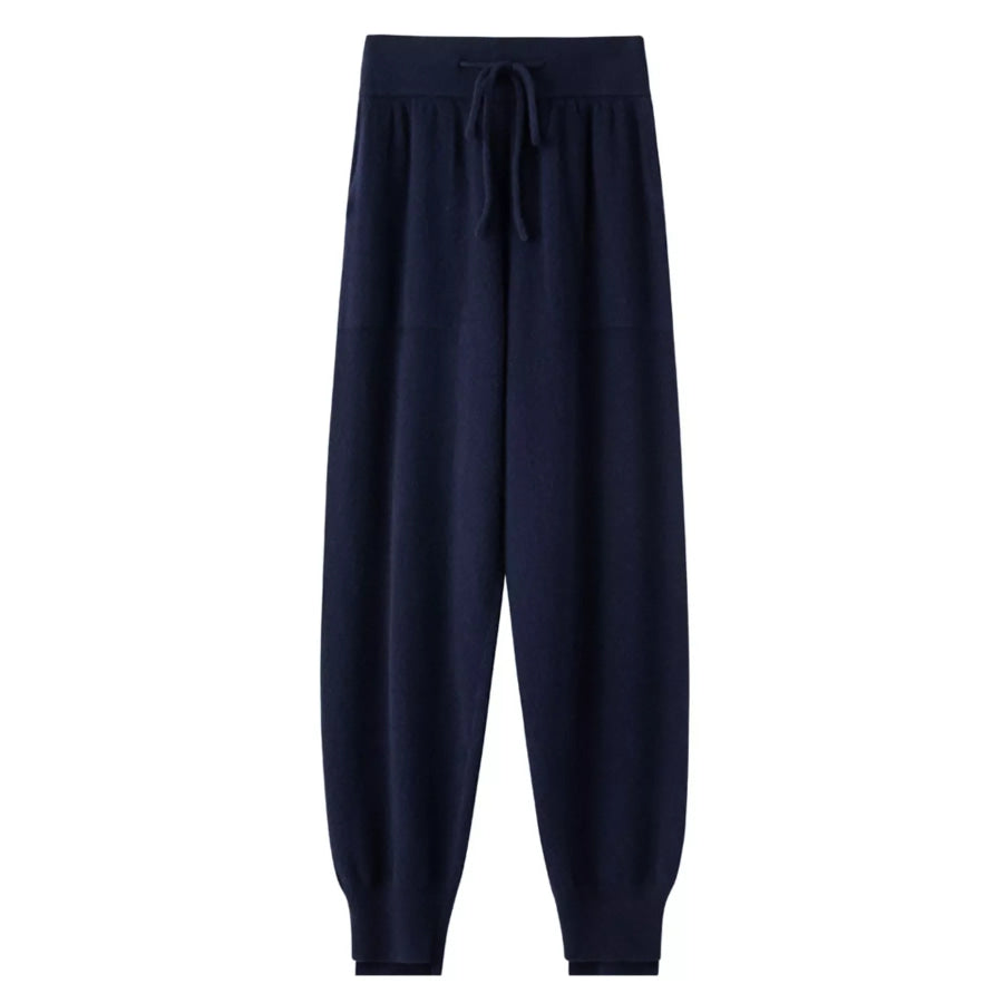 High-Waisted Drawstring Wool Sweater Pants Navy / S Apparel and Accessories