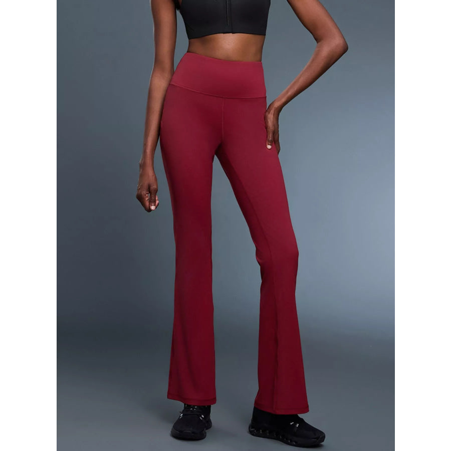 High-Waisted Flare Active Pants Burgundy / 4 Apparel and Accessories