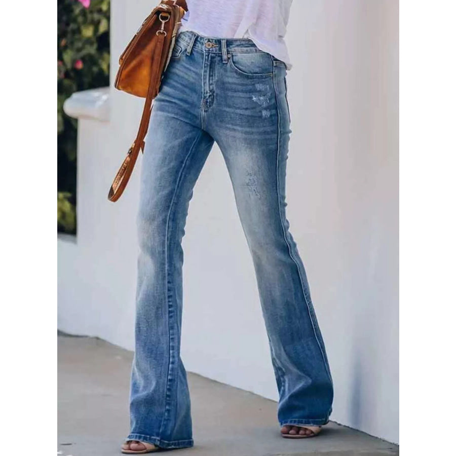 High-Waisted Flare Jeans Blue / S Apparel and Accessories