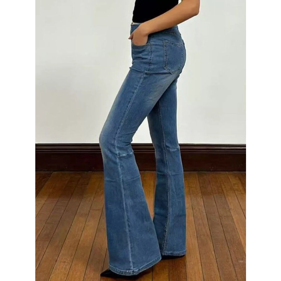 High-Waisted Flare Jeans Blue / S Apparel and Accessories