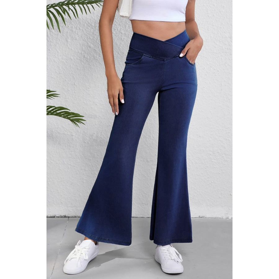 High-Waisted Flare Jeans Dark Navy / S Apparel and Accessories