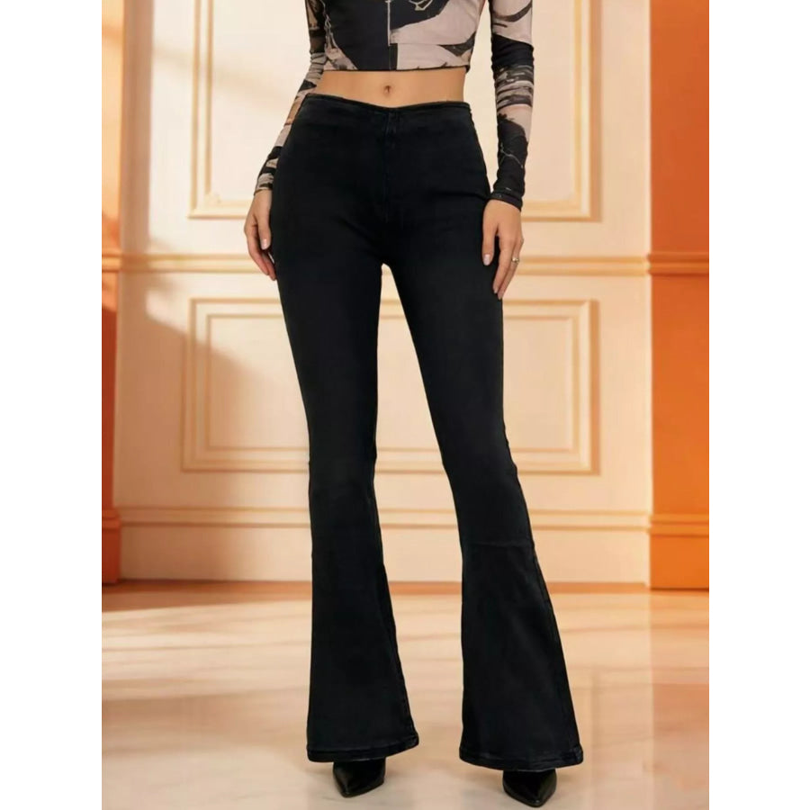 High-Waisted Flare Jeans Black / S Apparel and Accessories