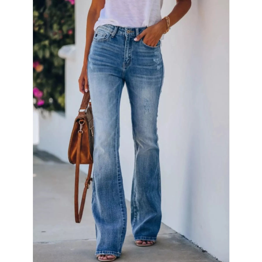 High-Waisted Flare Jeans Blue / S Apparel and Accessories