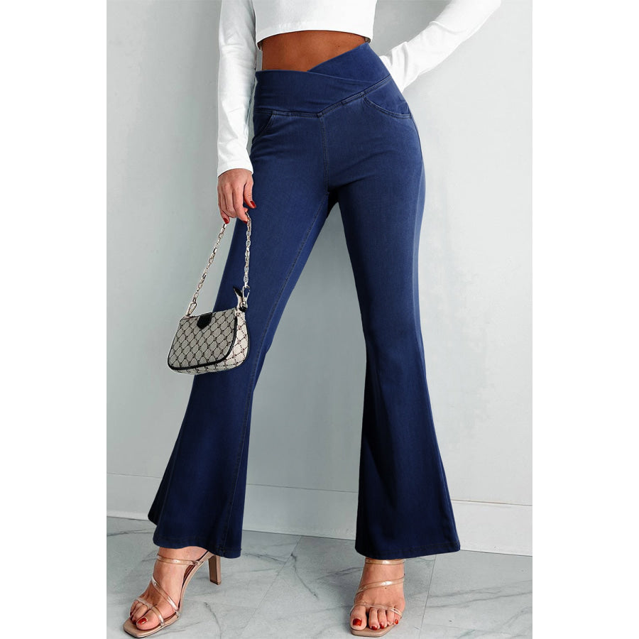 High-Waisted Flare Jeans Dark Navy / S Apparel and Accessories