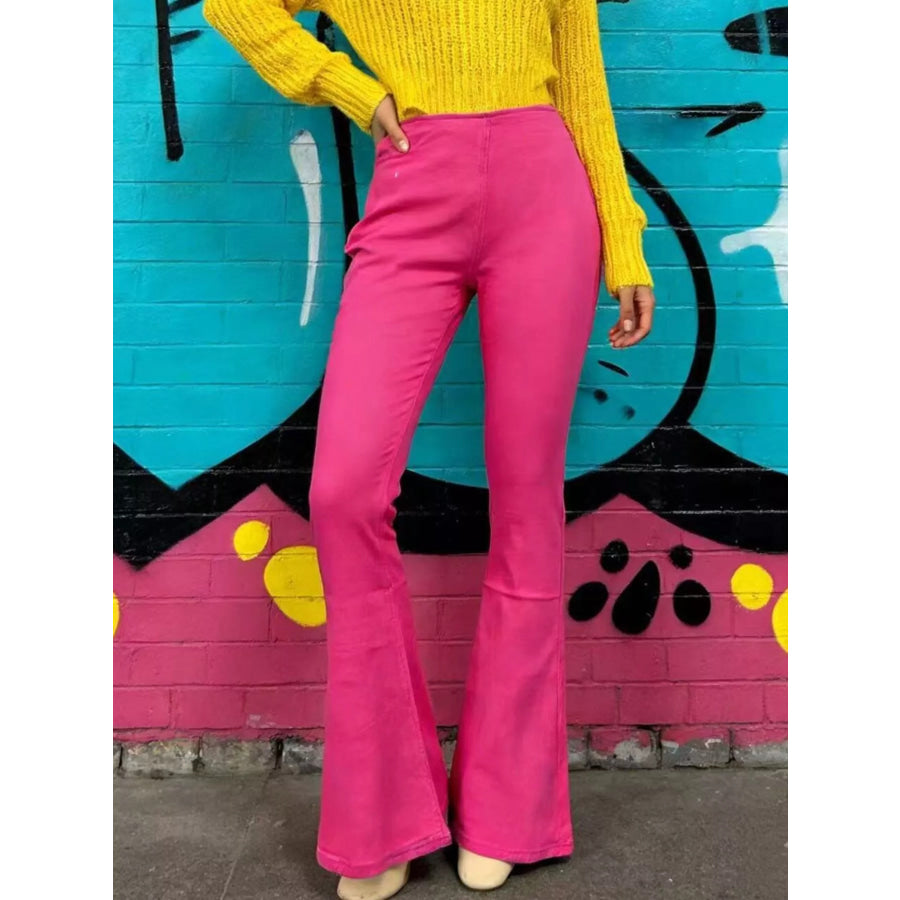 High-Waisted Flare Jeans Fuchsia Pink / S Apparel and Accessories