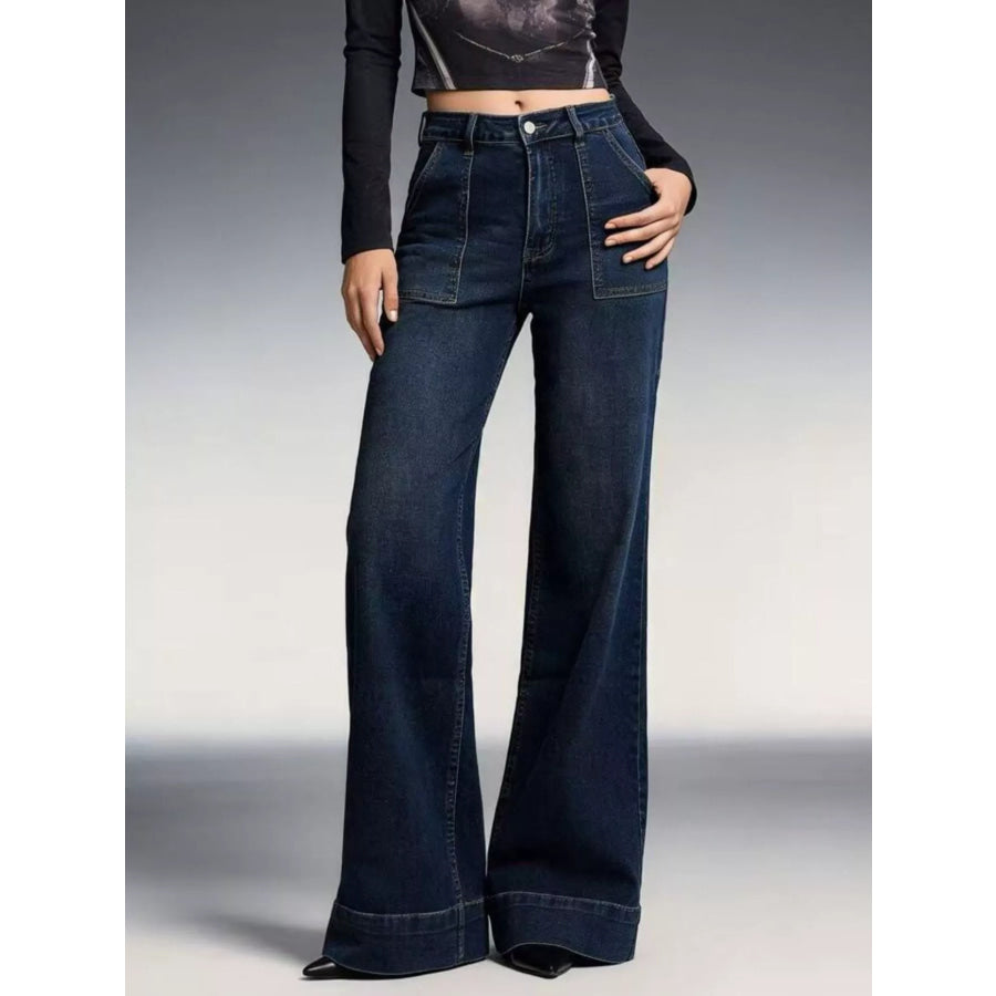 High-Waisted Flare Leg Jeans Dark / S Apparel and Accessories