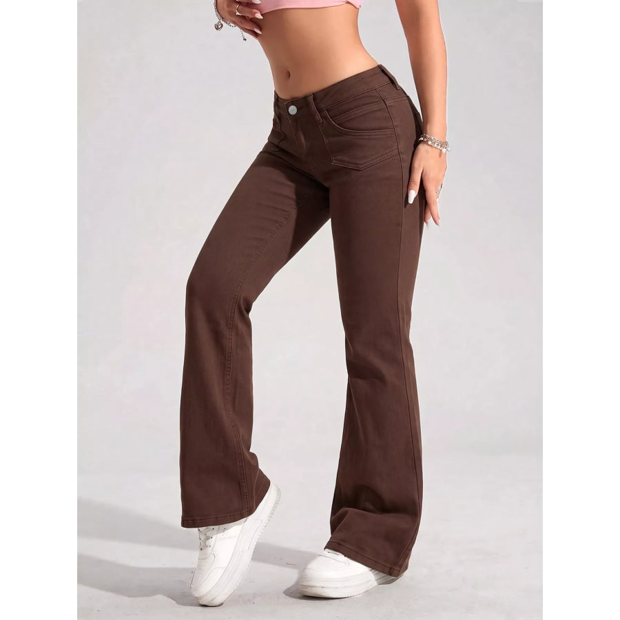 High-Waisted Flare Leg Jeans with Front Pockets