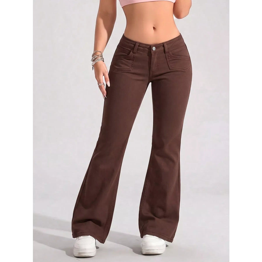 High-Waisted Flare Leg Jeans with Front Pockets