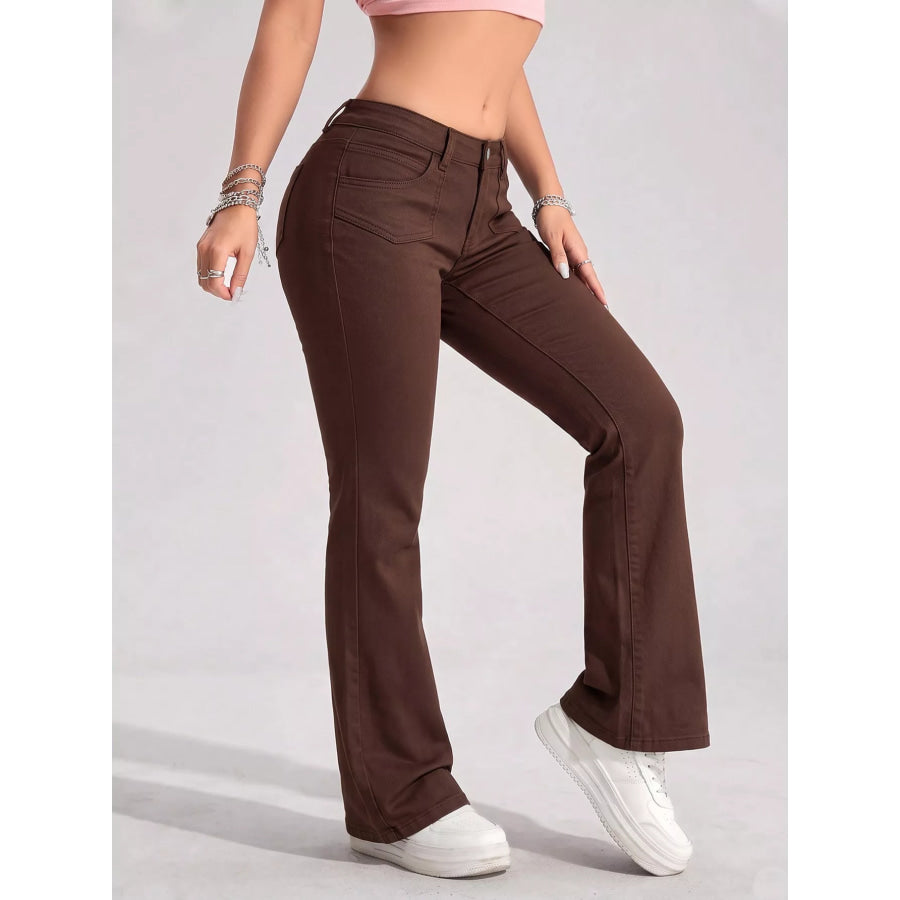 High-Waisted Flare Leg Jeans with Front Pockets