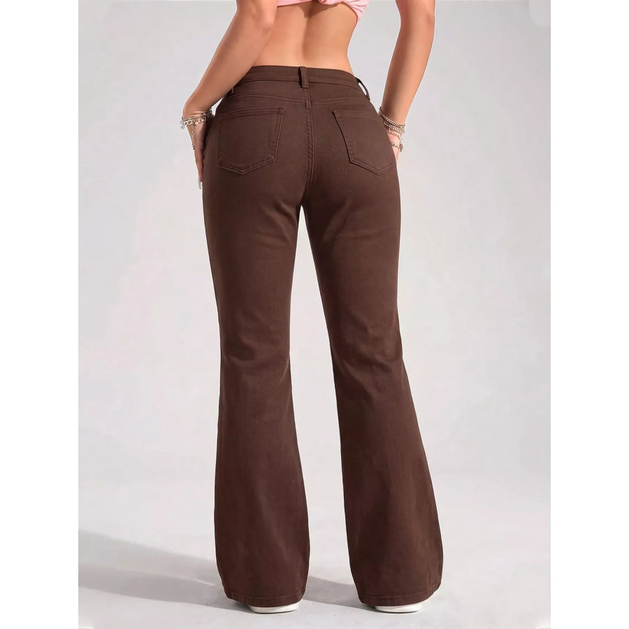 High-Waisted Flare Leg Jeans with Front Pockets