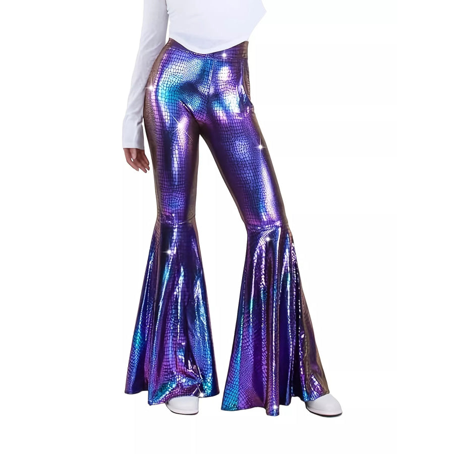 High-Waisted Flare Pants Iridescent Blue / S Apparel and Accessories